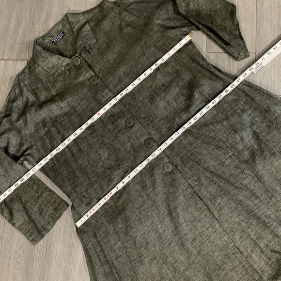 Transparente Black Label Black/Green 100% Linen Lagenlook A-Line Button Duster - Picture 10 of 15